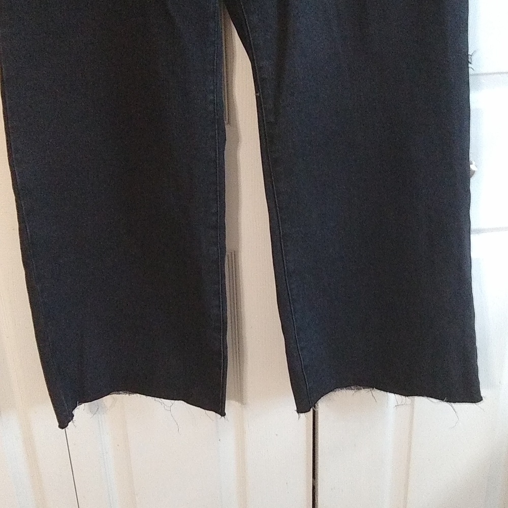 Ashley Mason 90s wide legs black jeans Size 31 hi rise raw hem - Picture 5 of 9